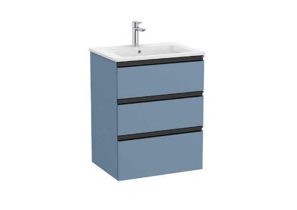 A851484548 UNIK, MUEBLE Y LAVABO, MODELO GAP 3 CAJONES  AZUL MATE CON LAVABO CENTRADO. MEDIDA 600X460