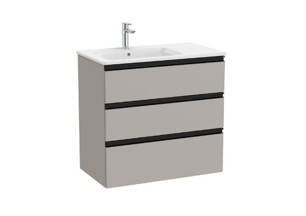 A851487547 UNIK, MUEBLE Y LAVABO, MODELO GAP 3 CAJONES GRIS MATE CON LAVABO DESPLAZADO A LA IZQUIERDA. MEDIDA 800X460