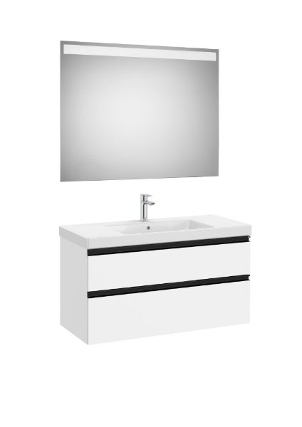 A851976509 PACK, MUEBLE LAVABO PLUS Y ESPEJO, MODELO GAP 2 CAJONES CON LAVABO CENTRADO  ACABADO BLANCO MATE. MEDIDA 1000X460