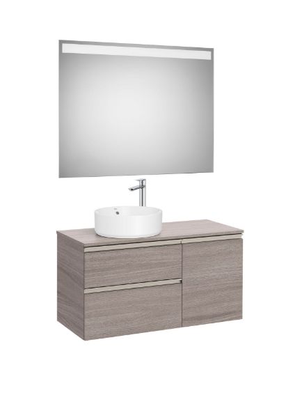  MUEBLE ESPEJO Y LAVABO MODELO GAP 2 CAJONES  y 1 PUERTA ROBLE CITY PARA LAVABO SOBREENCIMERA DESPLAZADO A LA IZQUIERDA MEDIDA 1000X460