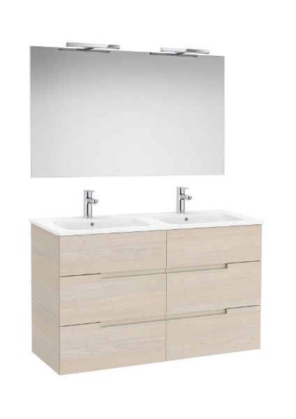 PACK, MUEBLE LAVABO Y ESPEJO, MOD VICTORIA-N V 2024 6  CJ  ACAB FRESNO CLARO Y LAVABO DOBLE MED 1200X460 A852114541